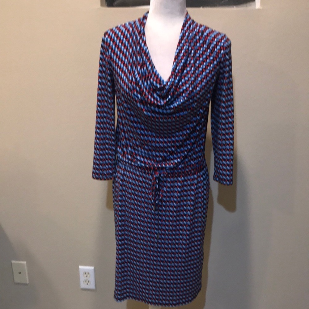 Calvin Klein Draped Neck Drawstring Waist Midi Pullover Dress 3/4 Sleeves-XS